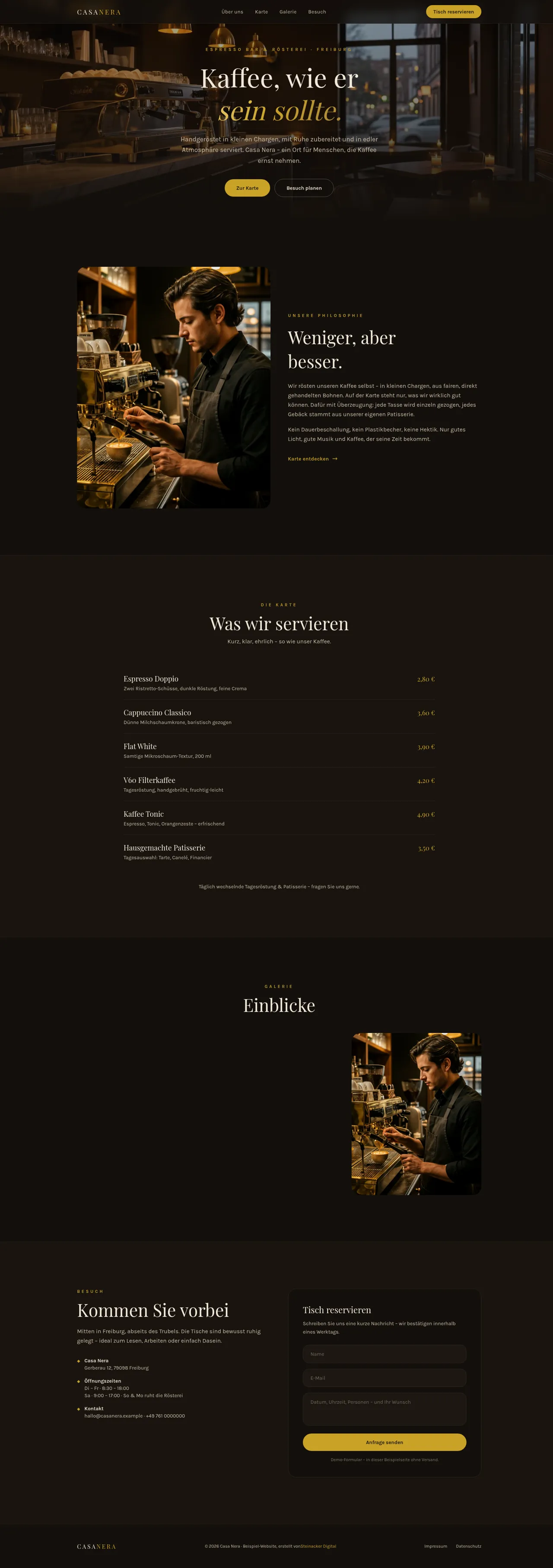 Screenshot der Website Casa Nera (Demo)