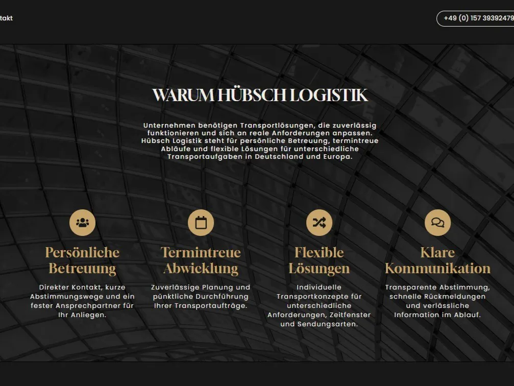Screenshot der Website Hübsch Logistik